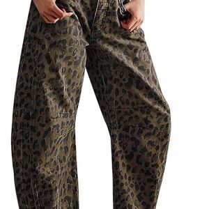 Leopard Print Barrel Jeans